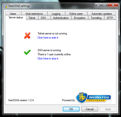 freeSSHd GUI